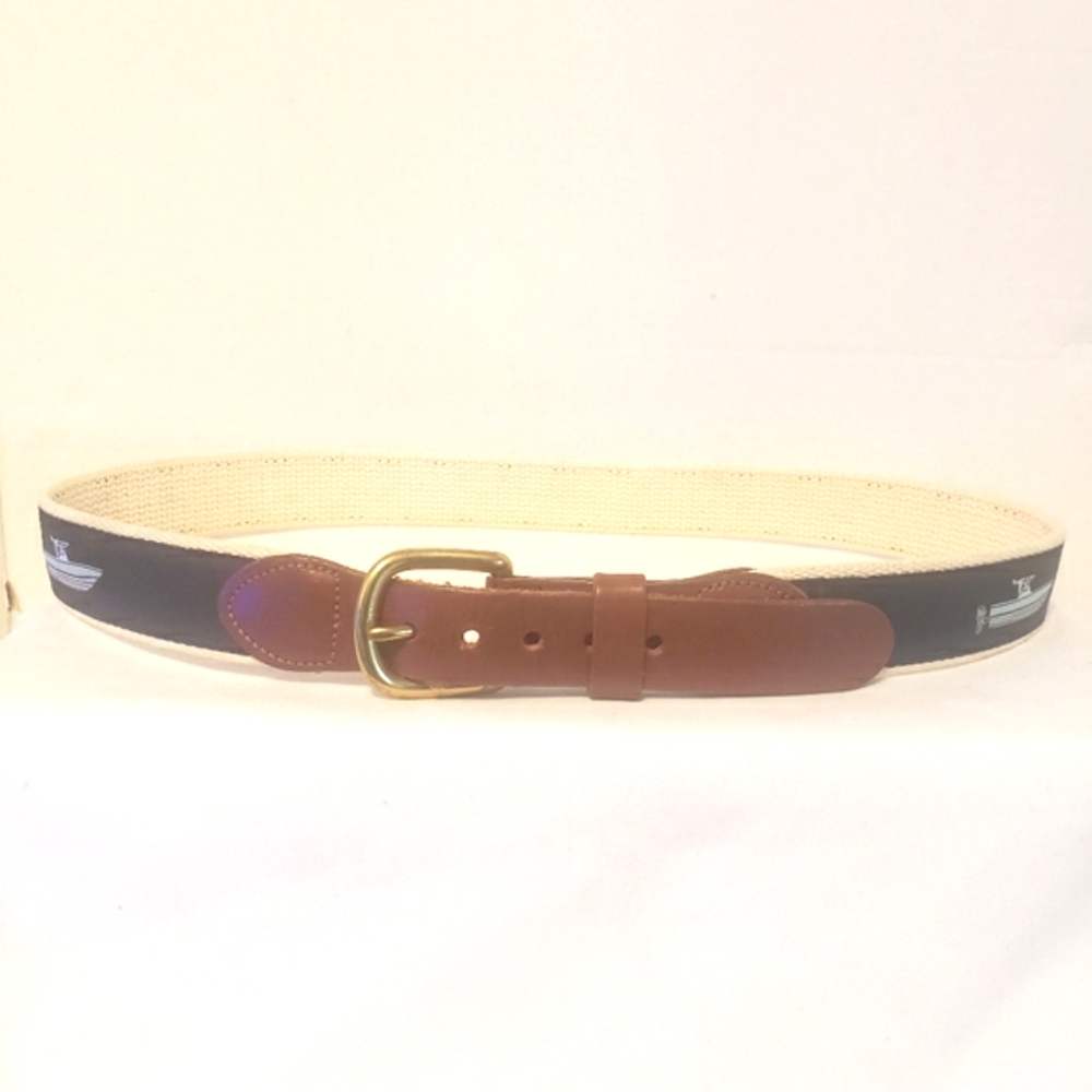 Leatherman LTD Leather Canvas Ribbon Belt Boat Motif Size 32